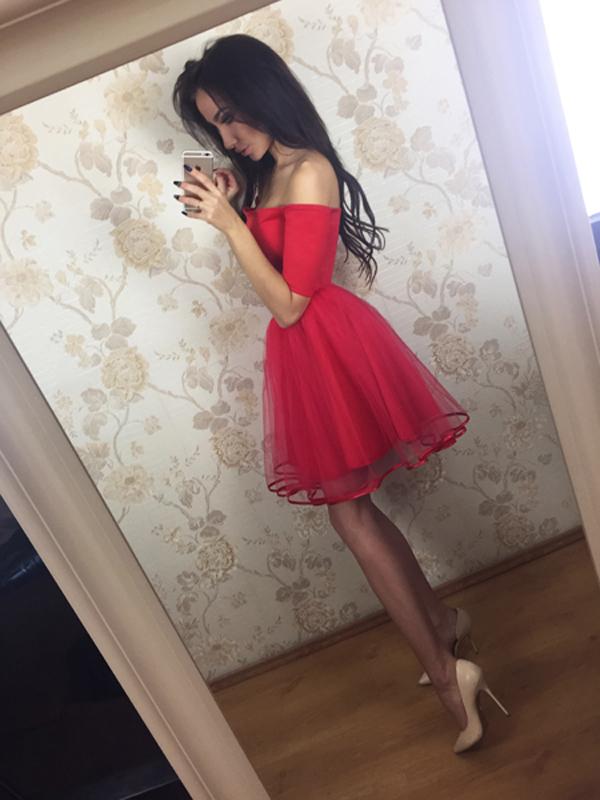 Black Short Sleeve Off Shoulder Homecoming Dress,Tulle Short Prom Dresses