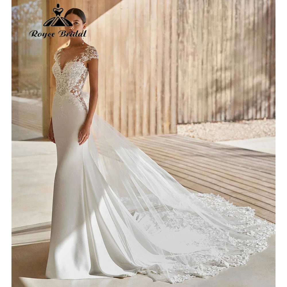 Royce Bridal Mermaid Lace Wedding Dress Cap Sleeve Low Back 3D Floral