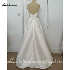 Lakshmigown Satin Mermaid Wedding Dress Spaghetti Straps Backless Bow