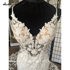 Custom Lace Mermaid Wedding Dress With Deep V Neck And Train