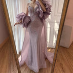 Custom Pink Strapless Mermaid Beaded Evening Gown With Cape