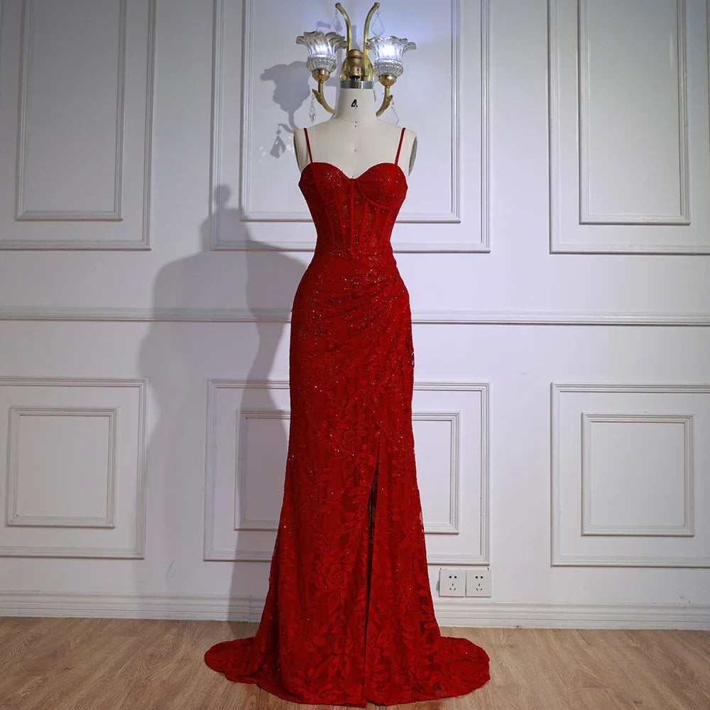 Elegantes rotes Ballkleid mit Schlitz LA72998