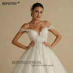 Bepeithy Customized Ivory Glitter Wedding Dress Sleeveless Bridal Ball Gown