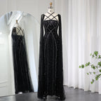 Sharon Said Luxus Dubai Aqua Flieder Meerjungfrau Abendkleid mit Umhangärmel und Überkreuzung Damen Hochzeitsfestkleid SS391 Maßgeschneidert