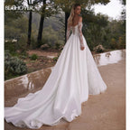 Customized Off The Shoulder A Line Wedding Dress Long Sleeve Appliques Gown