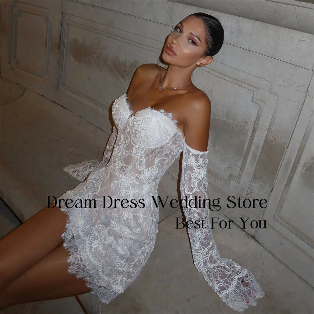 White Lace Sweetheart Sheath Wedding Dress Long Sleeve Off Shoulder Bridal Gown