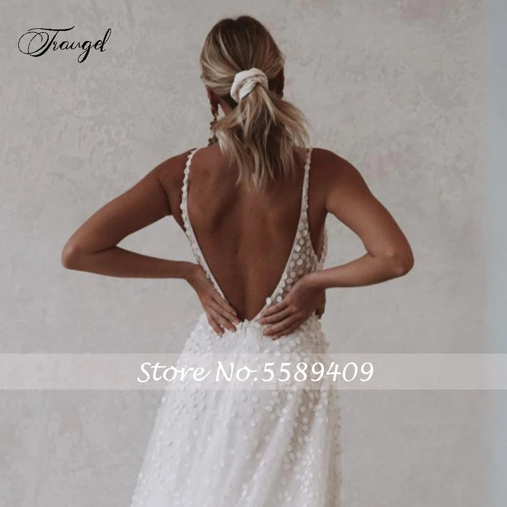 Custom A Line Lace Wedding Dress Backless Vintage Bridal