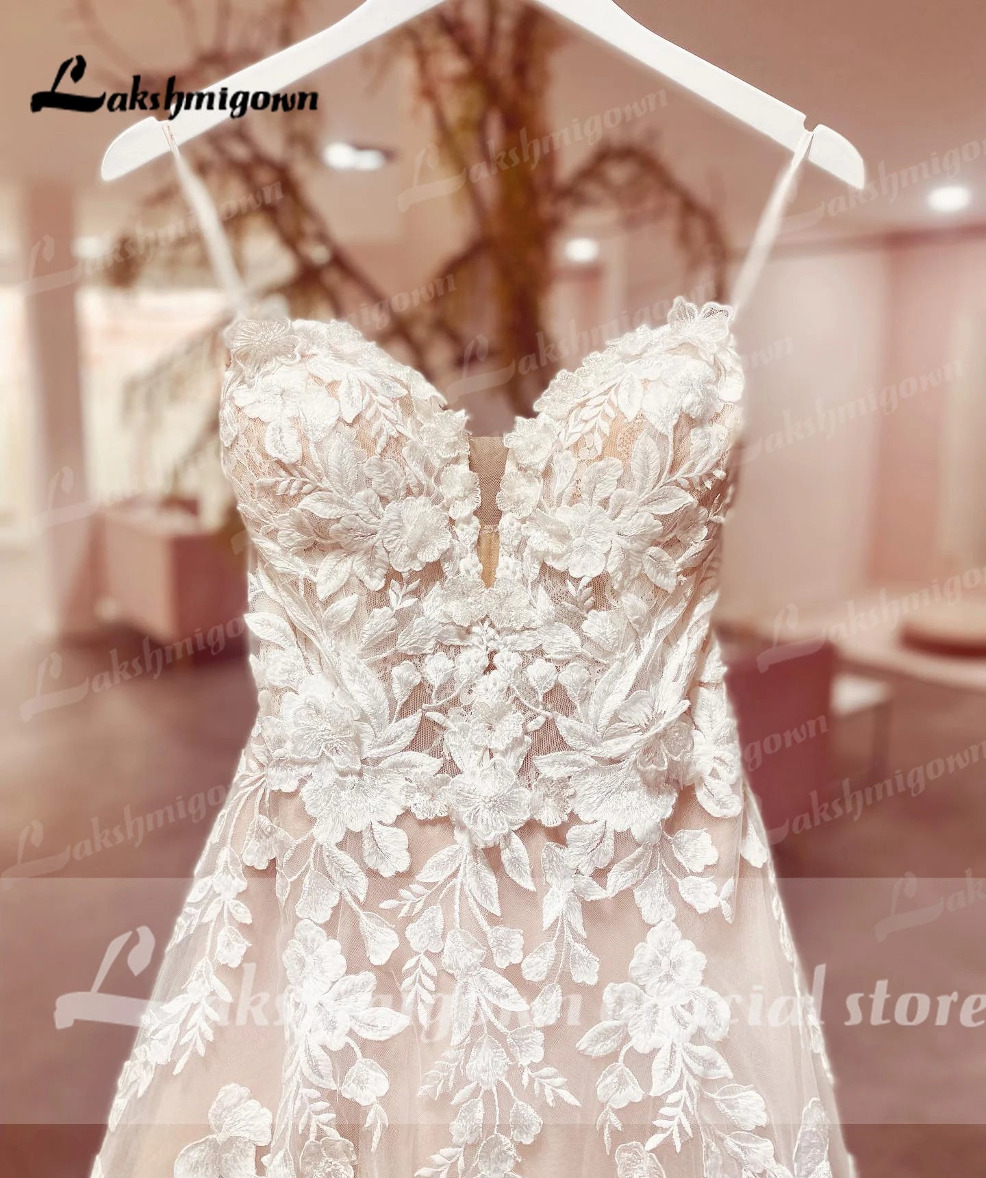 Womens Spaghetti Straps Boho Wedding Dress Lace Bodice Tulle Open Back Gown