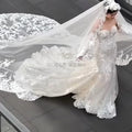 Custom Long Cathedral Wedding Veil With Lace Appliques And Comb
