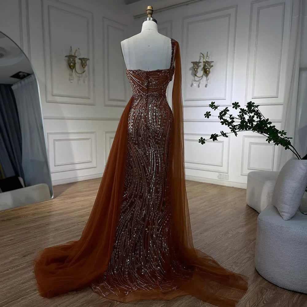 Luxury Green One Shoulder Mermaid Evening Dress with Cape LA72472