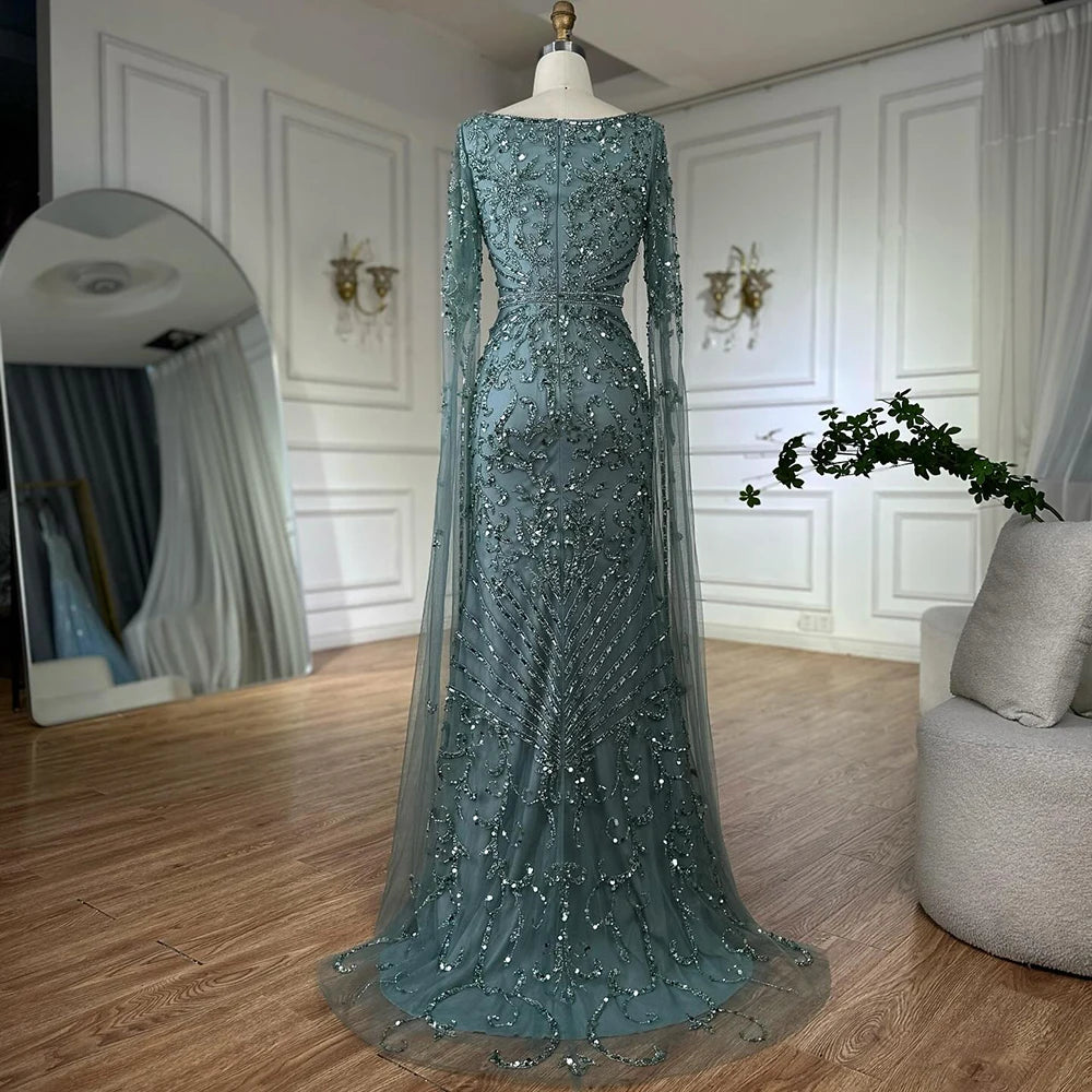 Pink Mermaid Evening Dress With Beaded Cape For Wedding
