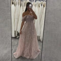 Serene Hill Olive Green A Line Off Shoulder Evening Dress With Pearl Beading