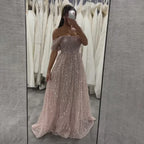 Serene Hill Olive Green A Line Off Shoulder Evening Dress With Pearl Beading