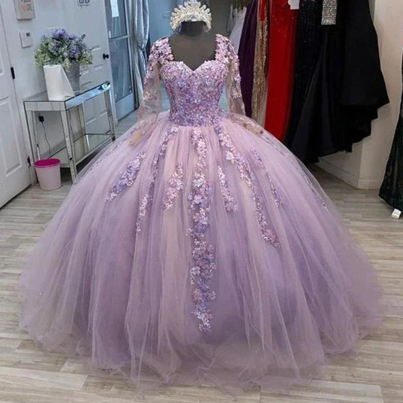 Abito da ballo d'epoca in pizzo lavanda e tulle per sedicesimo compleanno Y809
