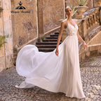 Custom Beach Wedding Dress V Neck Lace Chiffon Flowy Bridal Gown