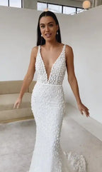 Custom A Line Lace Wedding Dress Backless Vintage Bridal