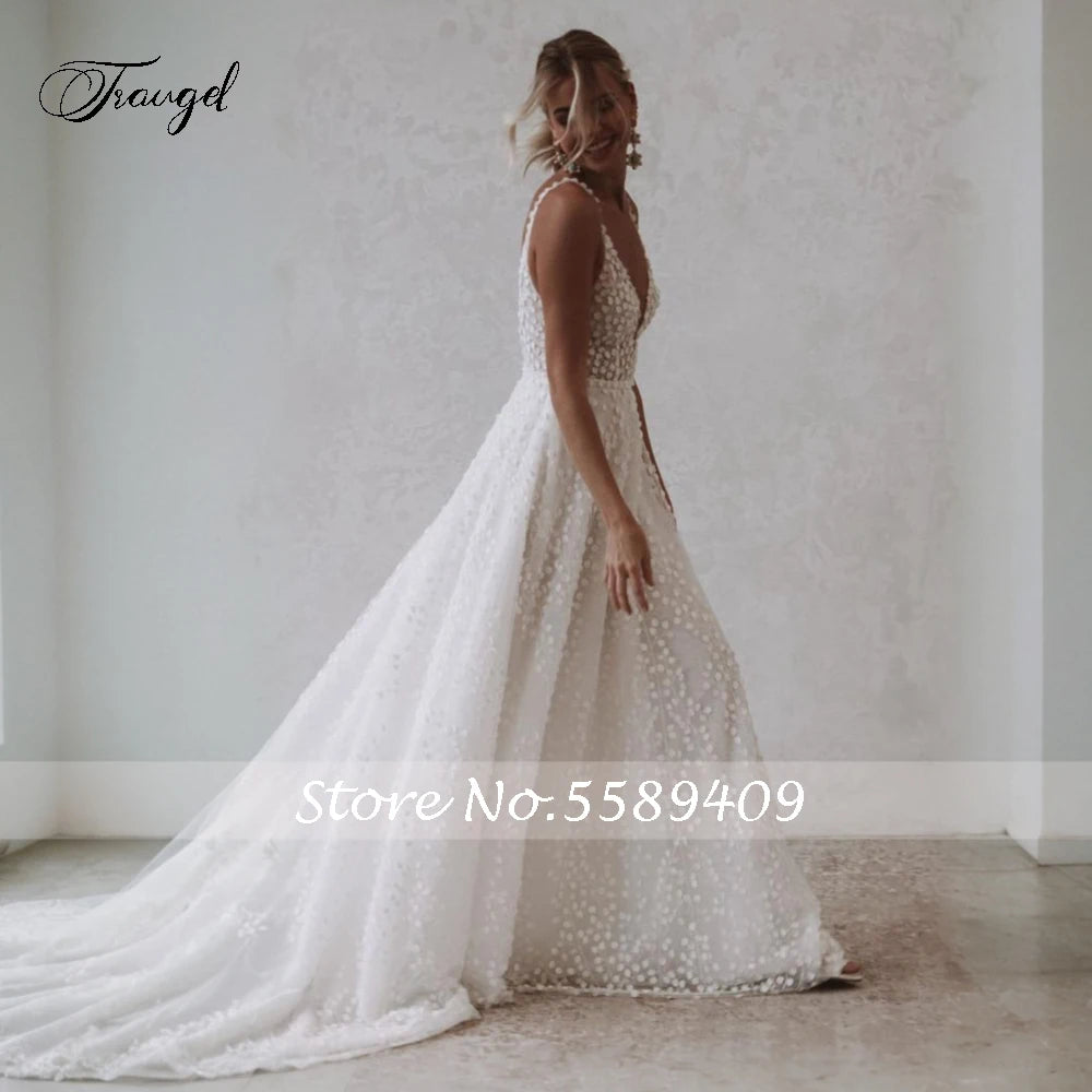Custom A Line Lace Wedding Dress Backless Vintage Bridal