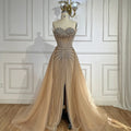 Serene Hill 2025 Pink Crystal Beaded Saudi Mermaid Evening Gown With Overskirt