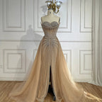 Serene Hill 2025 Pink Crystal Beaded Saudi Mermaid Evening Gown With Overskirt