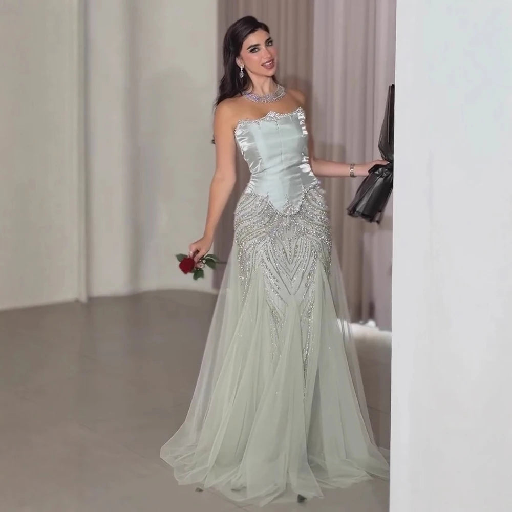 Custom Sage Green Mermaid Evening Dress With Cape And Beaded Gown For Women
