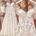 Womens Spaghetti Straps Boho Wedding Dress Lace Bodice Tulle Open Back Gown