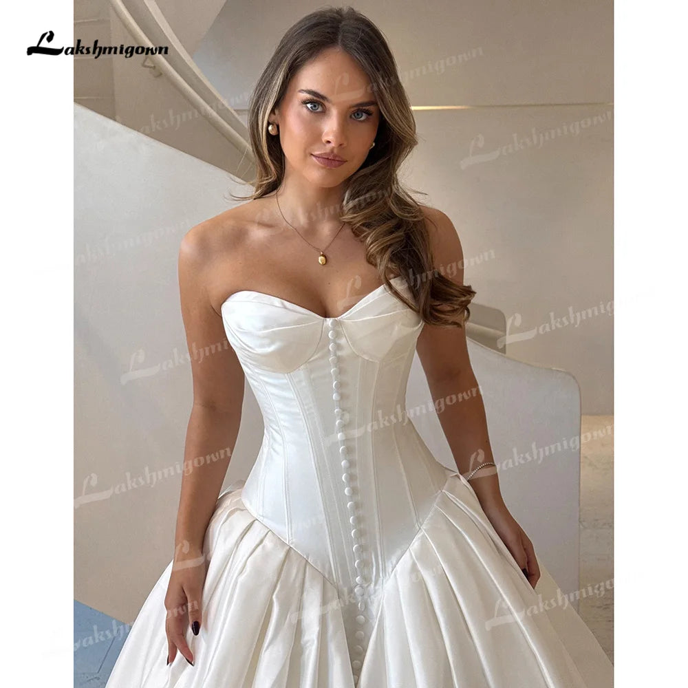 Minimal Sweetheart A Line Wedding Dress Corset Bodice Lace Up Custom Gown