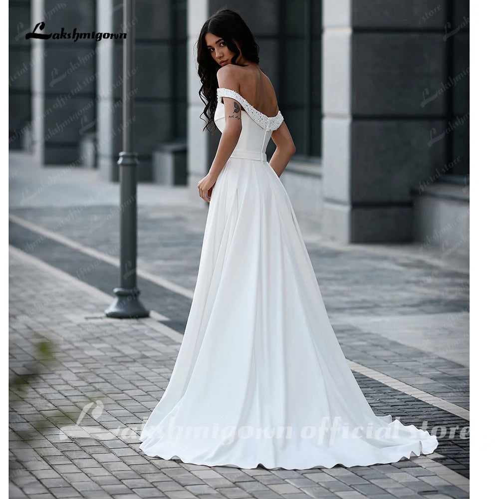 Lakshmigown Strapless A Line Wedding Dress Beaded High Slit