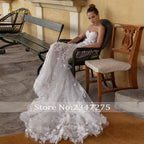 Custom Mermaid Wedding Dress Strapless Long Sleeve 3D Floral Bridal Gown