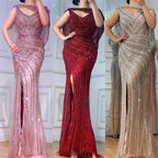 Customized Silver Beaded Mermaid Evening Dress Wedding Gown For Women