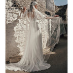 Custom Bohemian Lace A Line Wedding Dress Puff Sleeves Pockets Bridal Gown