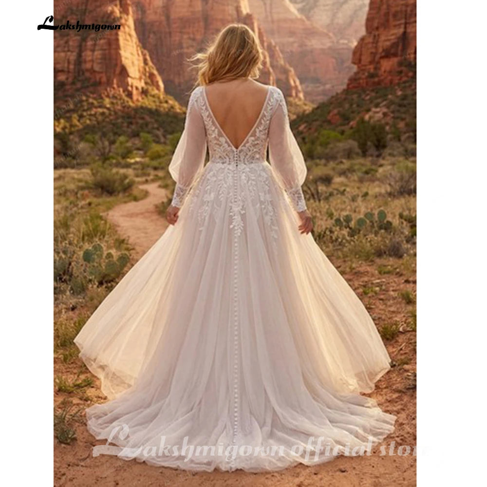 Custom A Line Plus Size Wedding Dress With Backless Tulle