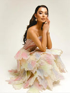 Ofherown Shiny Sequins Tiered Ruffles Evening Dresses A-Line Strapless Prom Gown vestidos de fiesta for Wedding Party Customized