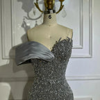 Custom Grey Mermaid One Shoulder Beaded Long Evening Gown