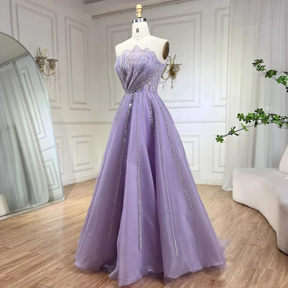 Serene Hill Lilac Strapless Beaded A Line Custom Prom Gown For Women 2025