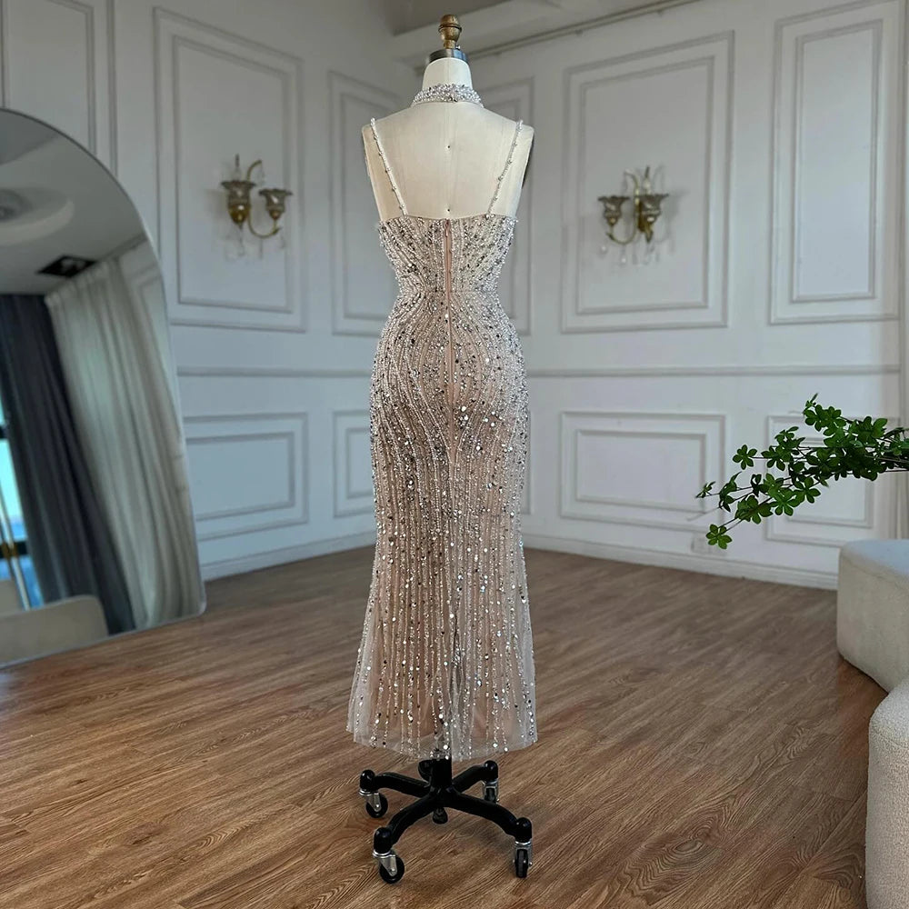 Serene Hill Nude Mermaid Beaded Evening Gown Customized Ankle Length Dress