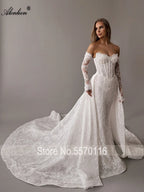 Alonlivn Custom Beaded Lace Mermaid Wedding Gown With Removable Train