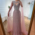 Luxury Nude Beaded Mermaid Evening Dress with Cape LA72814