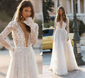 Custom Boho Wedding Dress With Deep V Neck And 3D Floral Lace Appliques