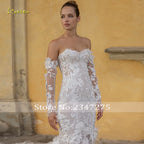 Custom Mermaid Wedding Dress Strapless Long Sleeve 3D Floral Bridal Gown