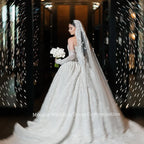 Mocaca Sequin Lace Applique Off Shoulder Long Sleeve Ball Gown Wedding Dress