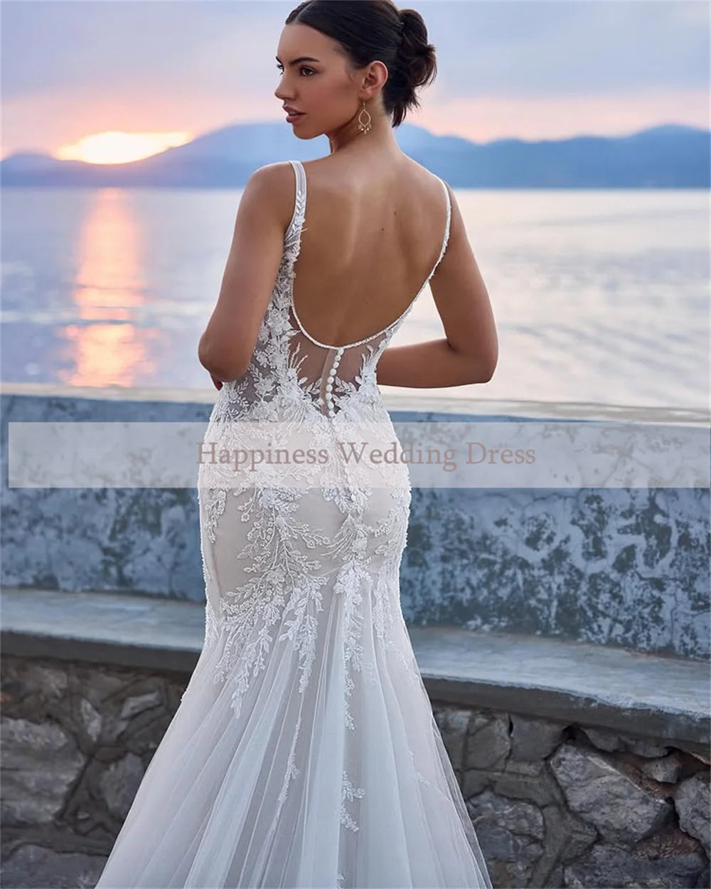 Customized Sweetheart Sleeveless Mermaid Wedding Dress Backless Zipper
