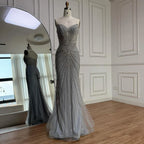 Nude Mermaid Tassel Beaded Evening Dress With Detachable Overskirt Custom