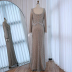 Elegant Beaded Pearl Mermaid Wedding Evening Dress With Long Sleeves
