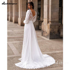 Custom Chiffon Bridal Gown 2026 Puff Sleeve Lace A Line Wedding Dress