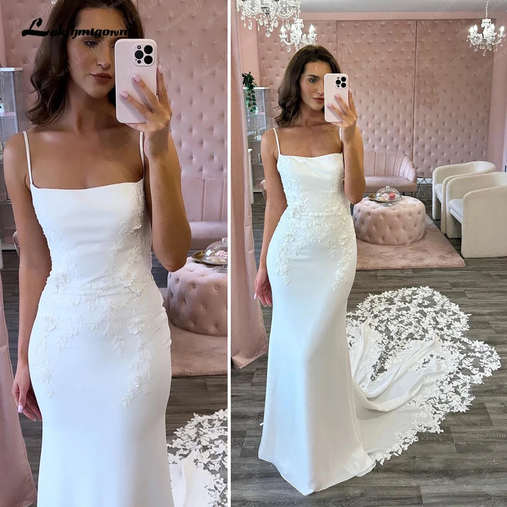 Custom Open Back Satin Mermaid Wedding Dress With Spaghetti Straps For Bride
