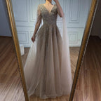 Serene Hill Pink Beaded A Line Evening Dress Cape Sleeves For Wedding Guests