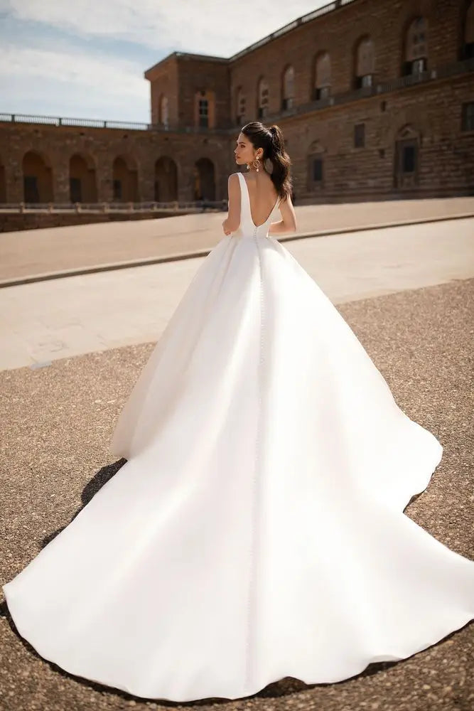 Custom Minimalist Satin A Line Bridal Gown With Court Train