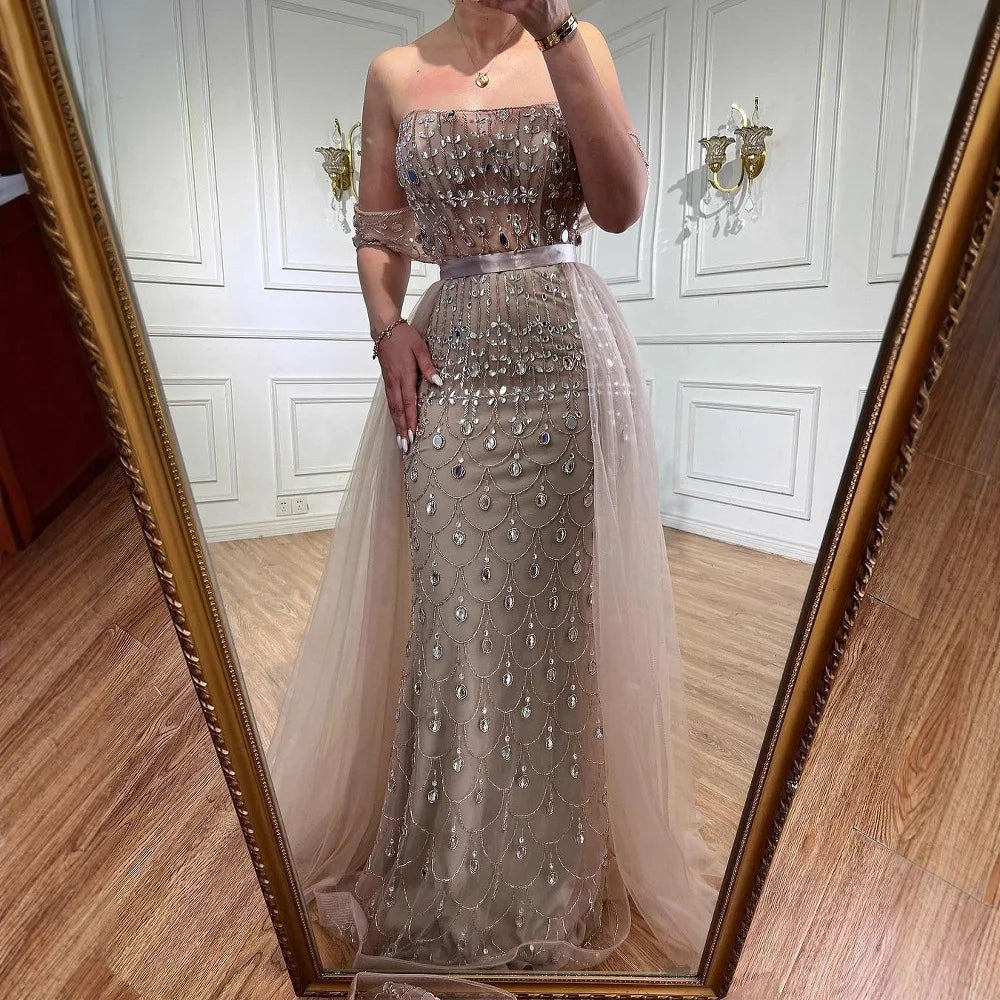Customized Red Off Shoulder Mermaid Beaded Evening Dress For Women