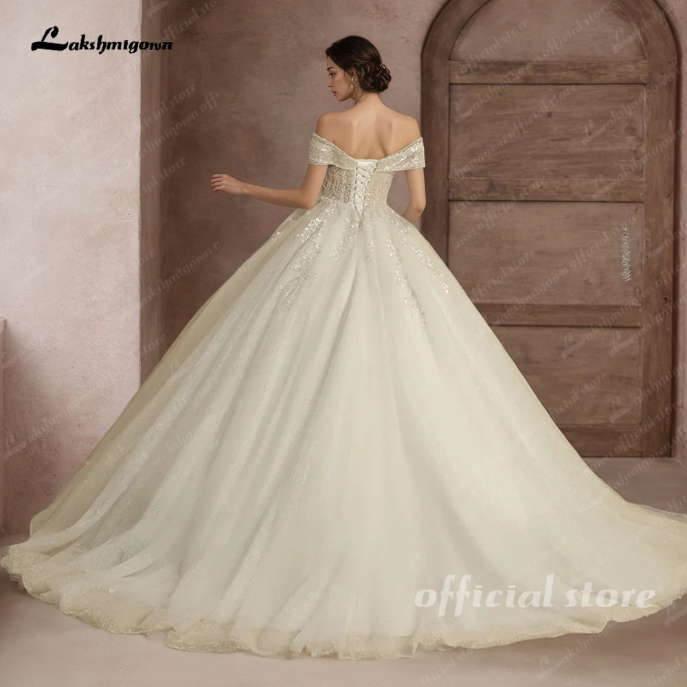 Customized Princess Beading Wedding Dress Off Shoulder Ball Gown