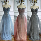 Pink Pearls Beaded Arabic Mermaid Evening Dress with Overskirt LA72811B